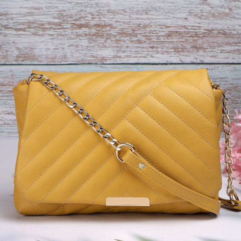 Yellow Textured Structured Sling Bag